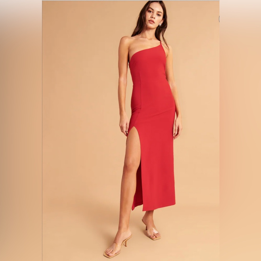 Red Abercrombie & Fitch Asymmetrical One-Shoulder Maxi Dress